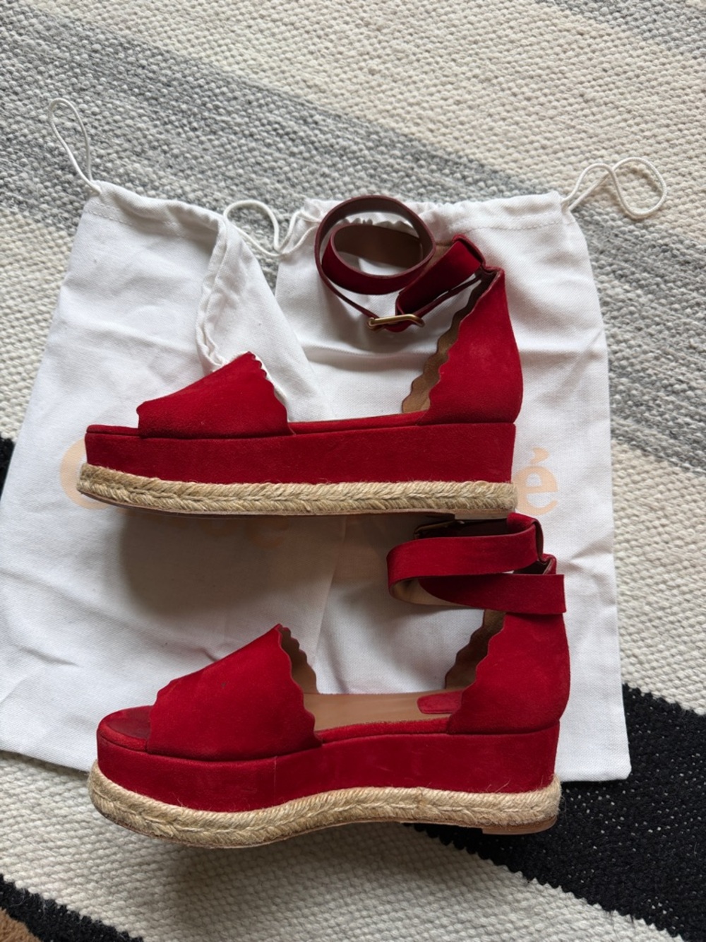 Chloe Lauren Leather Espadrille Platform Scallop Edge Sandals - Picture 5 of 8